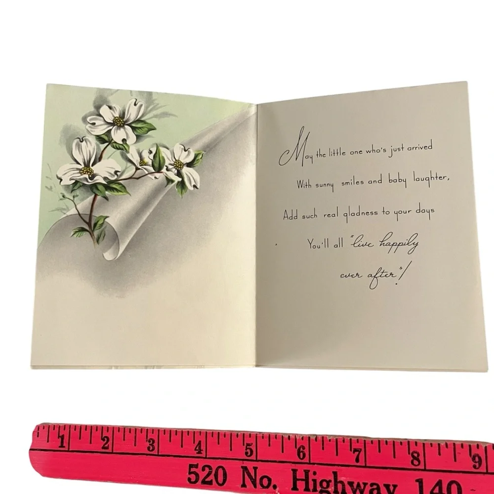 Unused Vintage Greeting Card To Baby and Parents Floral Congratulations